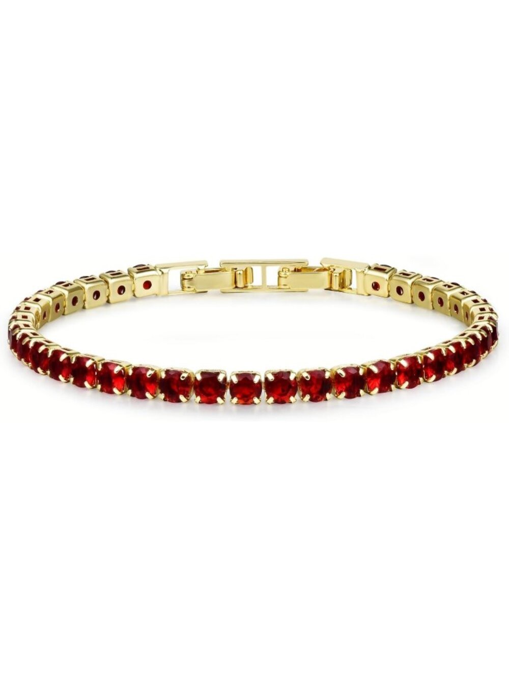 Gold And Red Tennis Bracelets Plated 4mm Cubic Zirconia Bracelet Adjustable
